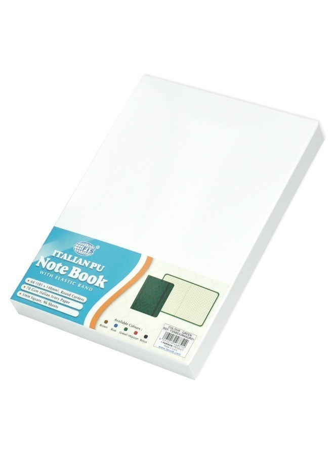 FIS Notebook With Elastic Band Italian PU Cover, Ivory Paper, 5 mm Square, Green Color, 96 Sheets With Gift Box, A6 Size - FSNBEX5MA6GRD1 - Image 2